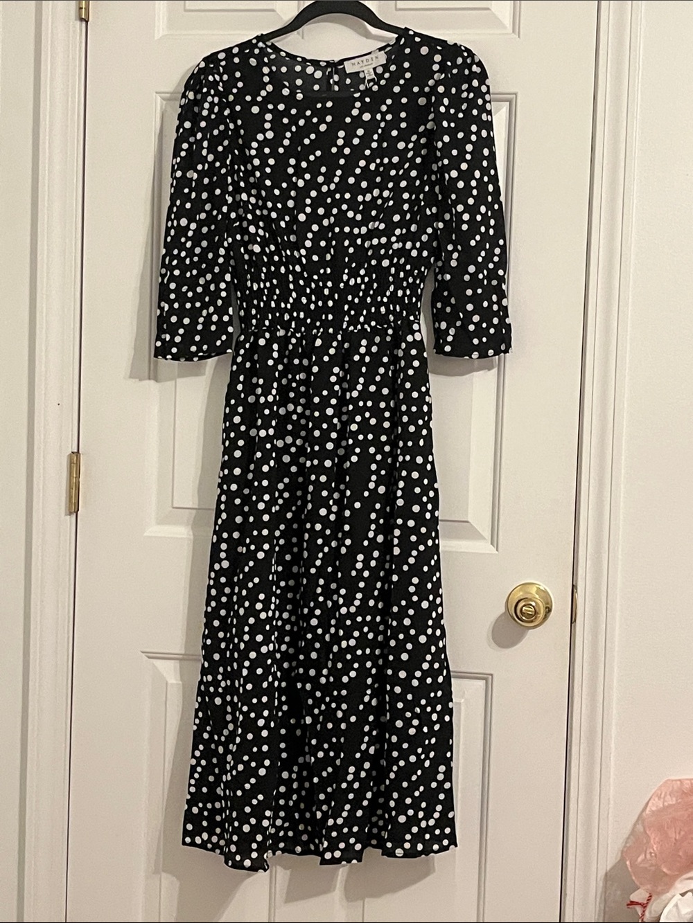 Black and White Polka Dot Midi Dress - Classic Feminine Silhouette